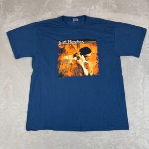 Vintage‎ Y2K Jimi Hendrix Live At Woodstock Shirt Mens Large Blue Preowned Flaws